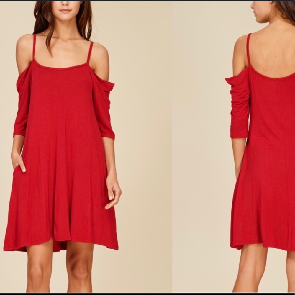 Dark Red Cold shoulder short dress
